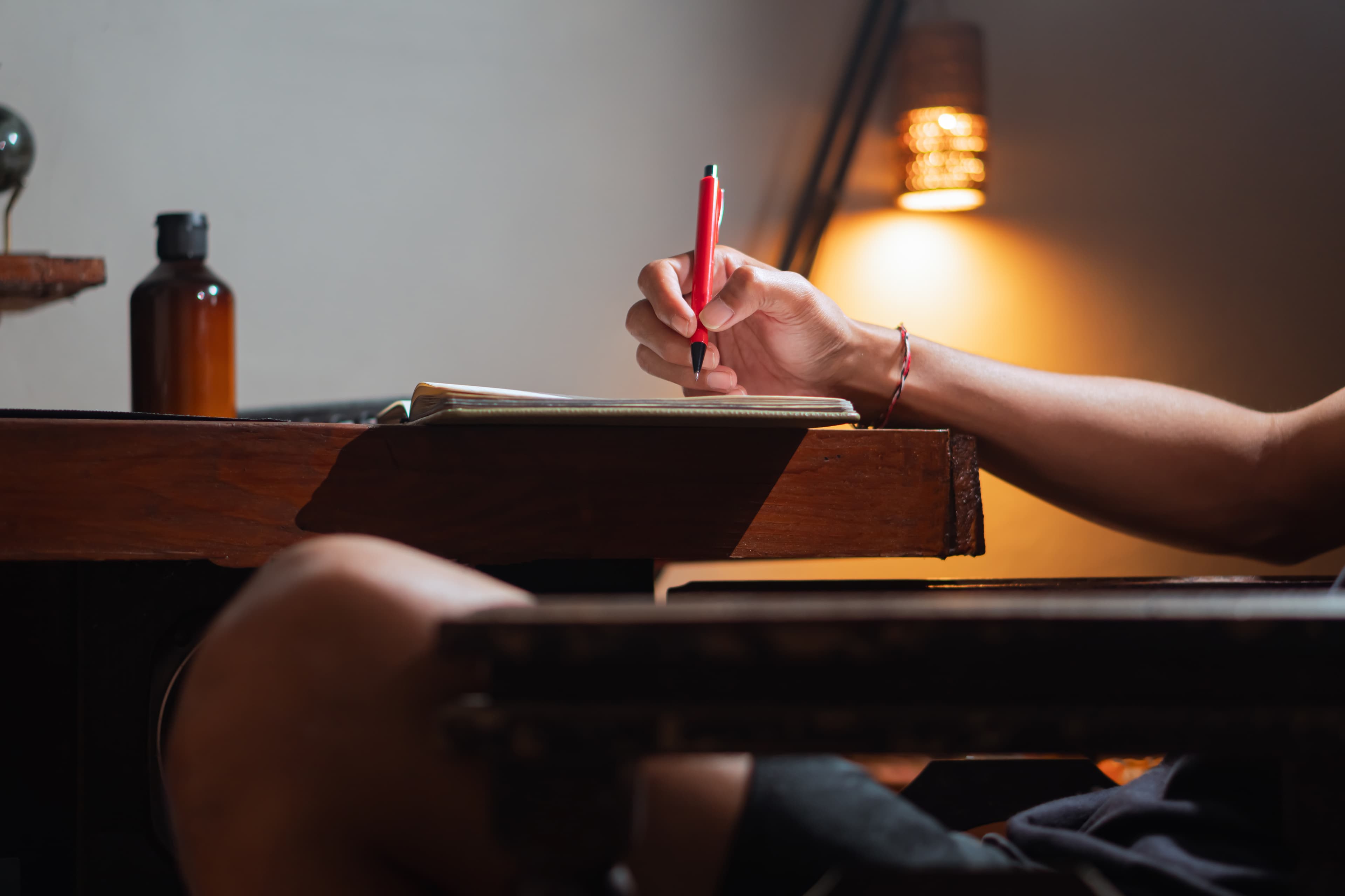 Editorial setting with notebook and warm light